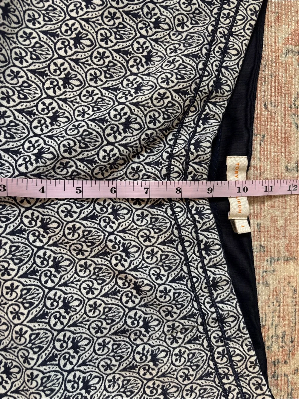 Tory Burch Navy and White Patterned Heidi Slim Fit Pants Size 4